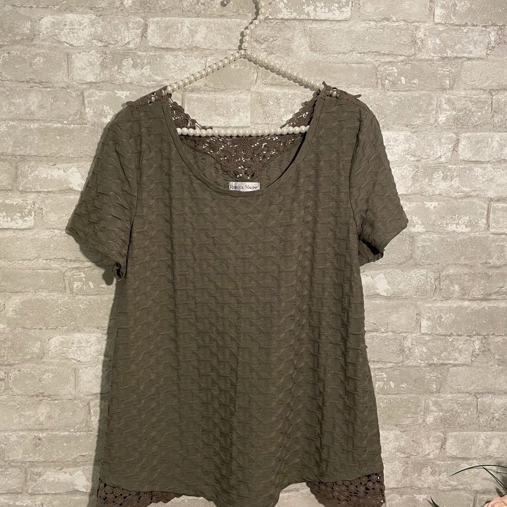 Rebecca Malone Olive Green Top Lace Accents